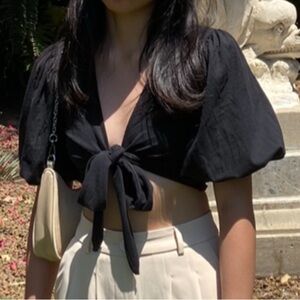 Aritzia Sunday Best Black Tie Crop Top